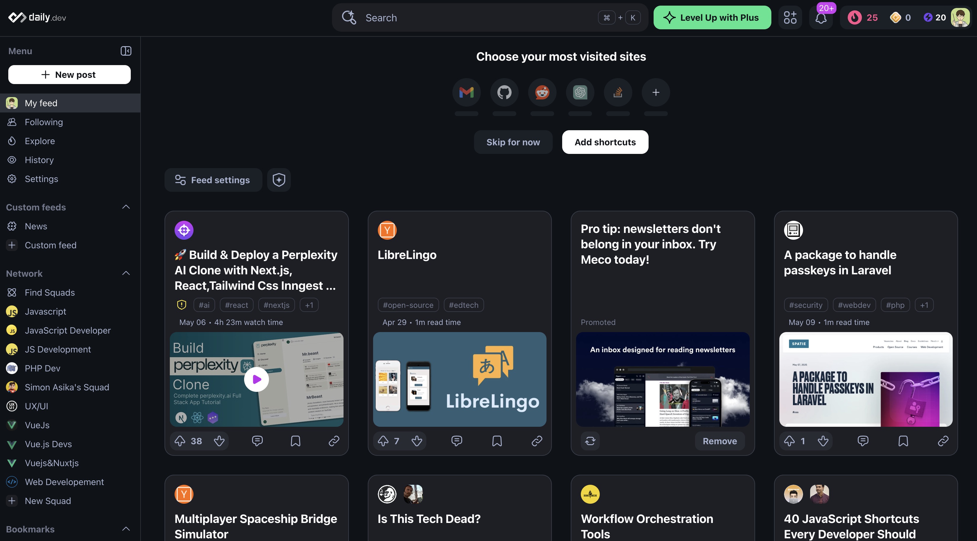 Daily.dev 的個人化推薦畫面，即便專業客群也可建立市場